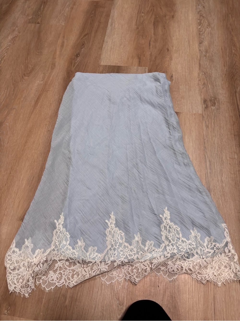 Zara Light Blue Lace-Hem Women's Skirt L